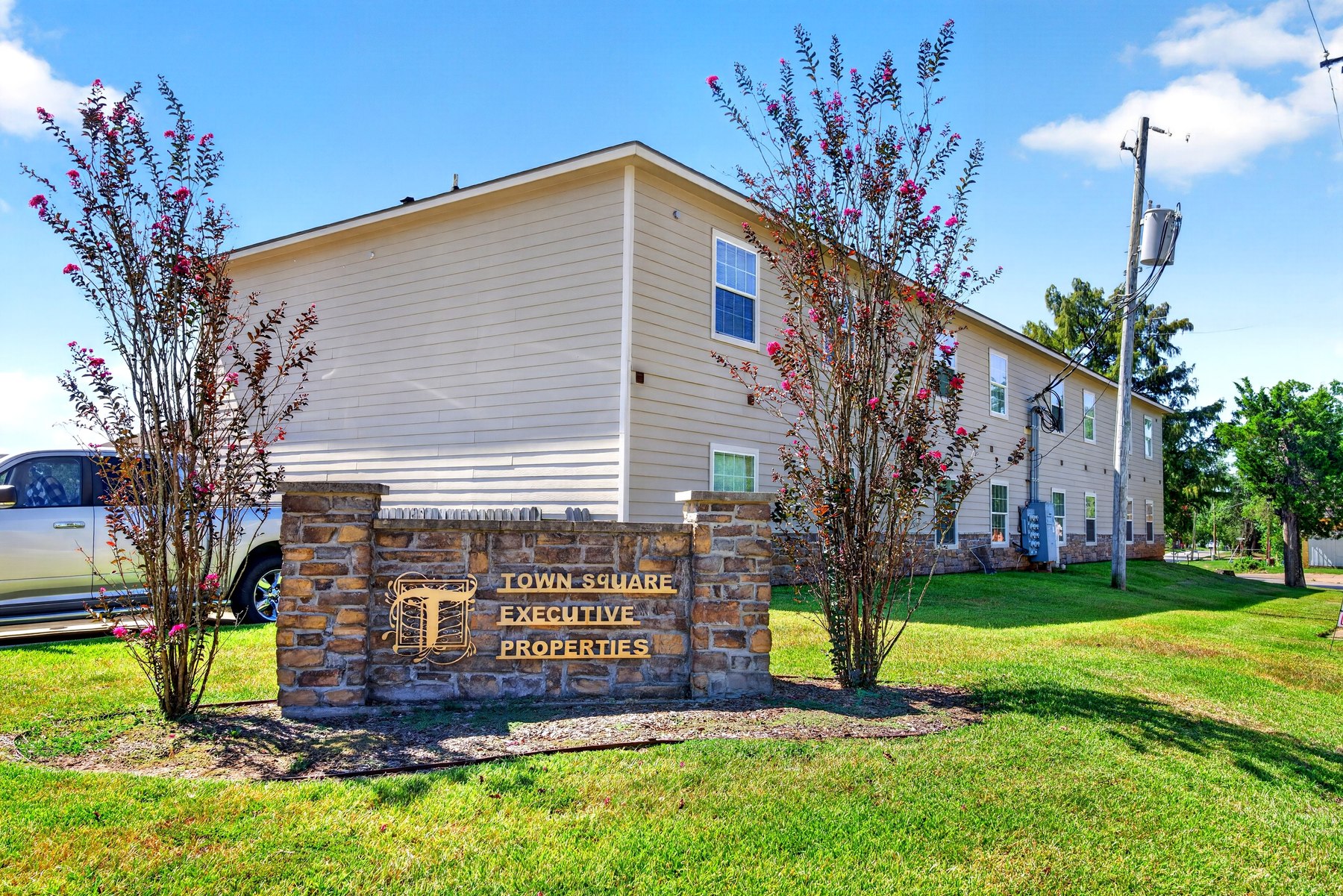 Commercial property signage photographed in Center, Texas