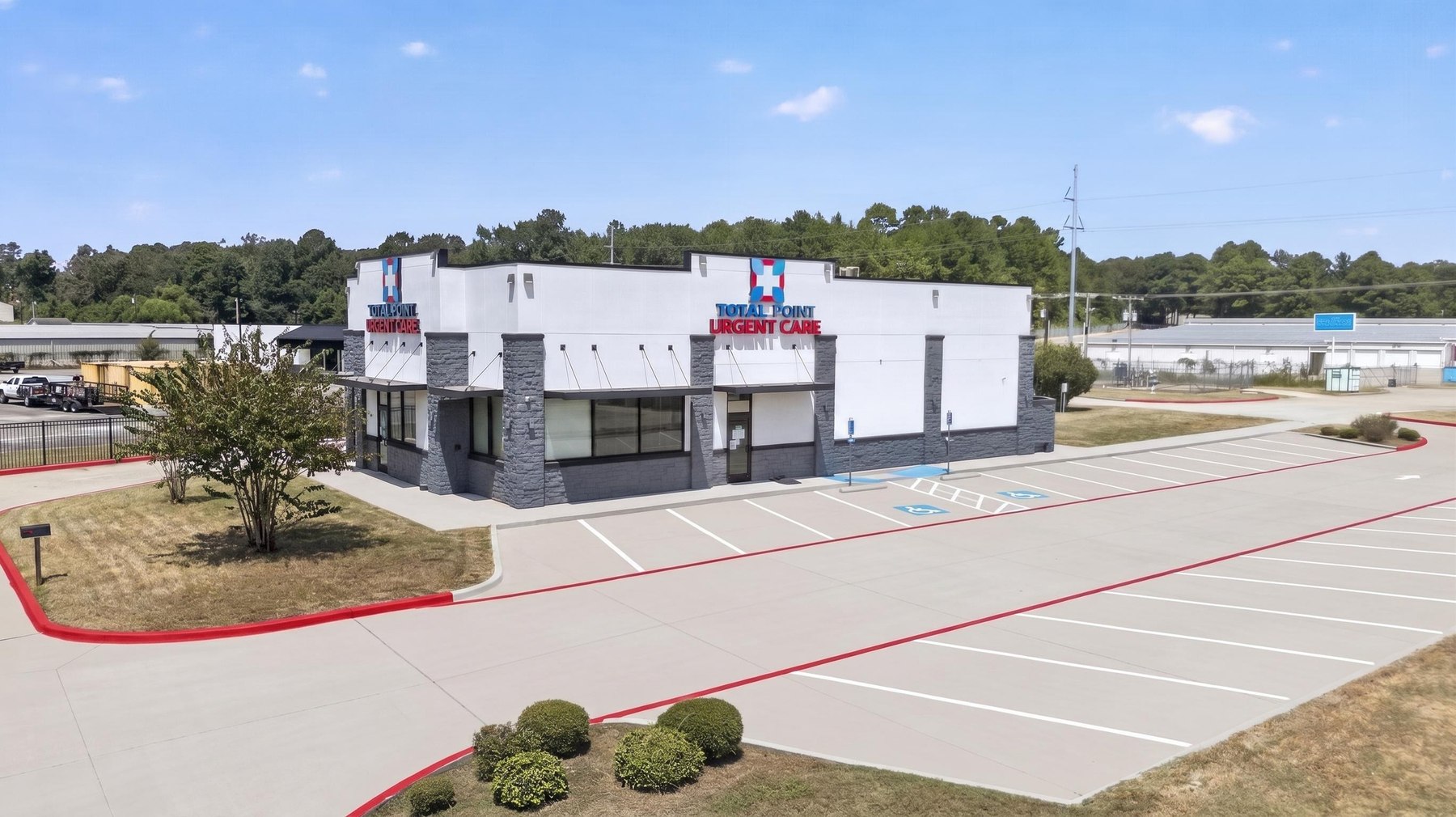 Aerial view of a commercial medical property in Hallsville, Texas