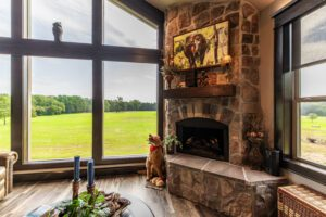 Fireplace and pasture view